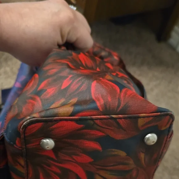 Patricia Nash Red and Black Floral Shoulder Bag with Navy Strap - Picture 5 of 15